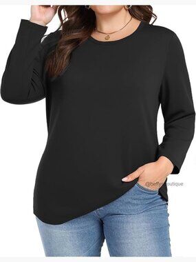 Plus Size Long Sleeve Crewneck T-Shirt for Women - Oversized Athletic Yoga Top